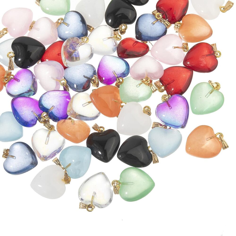 7162 50pcs Heart Charms, Mixed Color Hearts Crystal Glass Charm for Jewelry